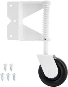 Left WHITE Swing Gate Wheel Caster Vinyl Wood Alu Gates Heavy Duty Spring Loaded - Picture 1 of 9