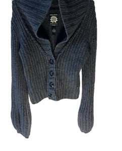 Vintage Y2K Lucky Brand Wollmischung Cropped Oversized Strickjacke Damen XS grau adrett - Bild 1 von 16