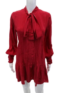 Alexis Womens Silk Pleated Neck Tie Long Sleeve Zip Up Mini Dress Red Size XS - Picture 1 of 6