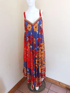 Monsoon Boho Floral Midi Dress Size L Handkerchief Hem Sleeveless Summer - Picture 1 of 15