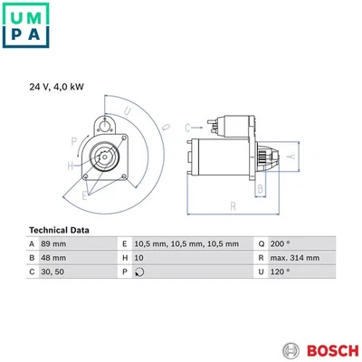 STARTER 0 986 022 400 FOR IRISBUS IVECO EuroCargo EUROCARGO/I-III 5.9L 6cyl 3.9L - Image 1 of 4