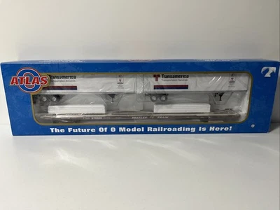 Atlas “O” 6989-2 - 89’4” Flat Car w/Trailers - TTAX/Transamerica - (3 Rail) - Image 1 of 4