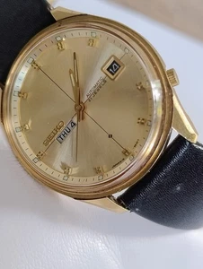 Seiko Mens Automatic M55 Sealion Gold Sunburst Dial Day Date 21 jewels champagne - Picture 1 of 7