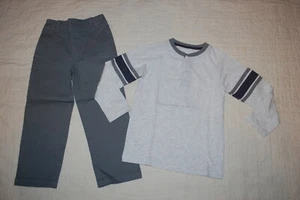 Boys Outfit LIGHT HEATHER GRAY L/S HENLEY T-SHIRT Gray Woven Casual Pants SIZE 4 - Picture 1 of 1