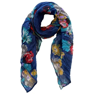 Blue Pacific French Flower Cotton Neckerchief Scarf in Navy Blue - Picture 1 of 6