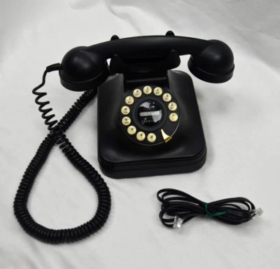 Pottery Barn NEGRO con cable GRAN TELÉFONO • Botón pulsador • Estilo giratorio retro vintage Foto 1 de 4