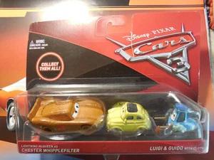 Disney Pixar Cars 2017 3 Chester Whipplefilter Luigi Guido tela paquete de 3 McQueen - Imagen 1 de 4