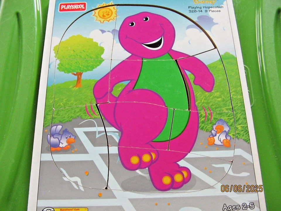 Playskool Barney Wooden Puzzle Playing Hopscotch 328-14 Vintage Purple Dinosaur - Image 1 of 1