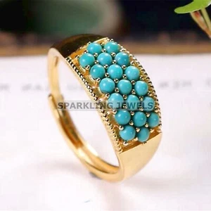 Turquoise Round Cut With 925 Sterling Silver Gold Plated Ring For Men #D380 - Picture 1 of 6