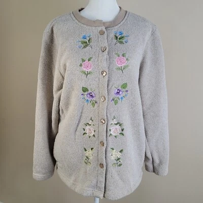 Cárdigan para mujer BonWorth beige bordado floral de colección suéter bolsillos mediano Foto 1 de 4