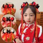 2pcs Chinese Style Red Bow Hairpin Vintage Headwear New Year Side Clip