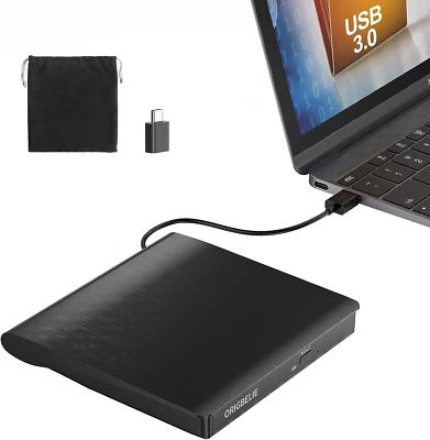 ORIGBELIE Lettore CD/DVD Esterno per Computer Portatile, USB 3.0, Masterizzatore - Immagine 1 di 4