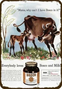 1941 BOSCO CHOCOLATE MILK Cow & Calf Vintage-Look DECORATIVE REPLICA METAL SIGN - Picture 1 of 1