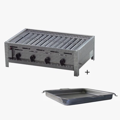 Gasgrill Edelstahl 4 flammig m. Stahlpfanne u. Rost 81 x 53 x 27 cm Gastrobräter - Bild 1 von 4