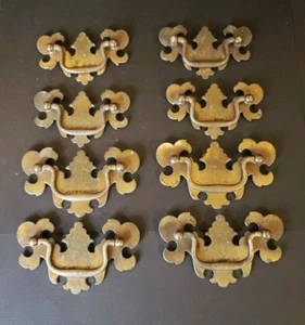 Lot of 8 Vintage Steel Drawer Pulls Brass Plated Batwing Small/Large - Picture 1 of 7