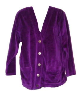 LIZSPORT P Purple VELOUR Soft Button Cardigan sweat Shirt Top petite - Picture 1 of 3