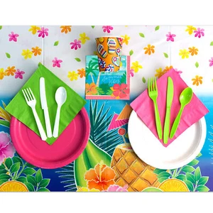 Deluxe Hawaiian Beach 32 Guests Mega Luau 259pc Party Tableware Set - Picture 1 of 4