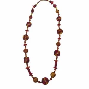 Collar para mujer de arcilla polimérica con cuentas mosaico largo boho rojo naranja amarillo” - Imagen 1 de 7
