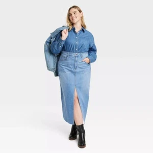 New Universal Thread Women's Denim High-Rise Maxi Skirt Plus Size 24 - Picture 1 of 2