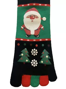 West Loop Christmas Toe Socks- Shoe sz 4-10 Stocking stuffer Novelty Santa Black - Picture 1 of 6