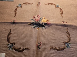 Vintage Bucilla Pre Worked Needlepoint Tulip Scrolls Canvas Chair Pillow 21x23" - Picture 1 of 6