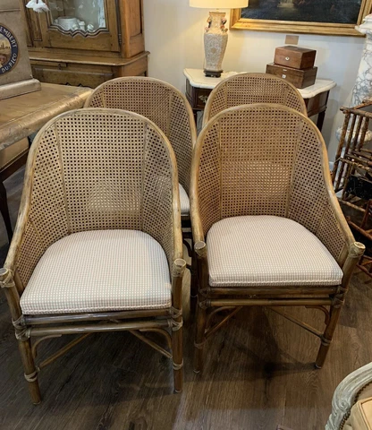 Bohemian Bamboo and Cane Arm Chairs by McGuire - Set of 4 Cover