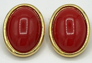 Pendientes de clip vintage firmados por LCI rojo quemado marrón ovalado con marco 10527 - Imagen 1 de 6