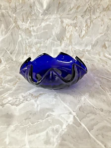 Muran style Cobalt Blue Ruffled Glass Dish – 13cm – Hand-Blown Art Glass - Picture 1 of 10