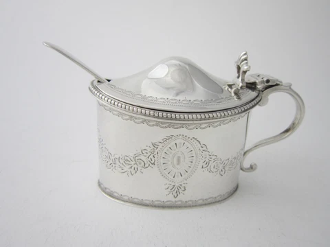 Antique George V Sterling Silver Mustard Pot - 1911 by Z. Barraclough & Sons Cover