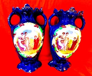 Pair of Pictorial Porcelain Vases Signed by Angelica Kauffman - Foto 1 di 6