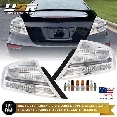 RARE! 9th Gen JDM Style ALL CLEAR Tail Light For 2014-2015 Honda Civic 2D Coupe Foto 1 de 4