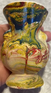 VTG SMALL MORTON 3.5” END OF DAY VASE BLUES YELLOWS RED SWIRL - Picture 1 of 7