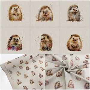 Hedgehog Cushion Panel Set 6 x Linen Look Fabric and Allover Matching Print - Picture 1 of 14