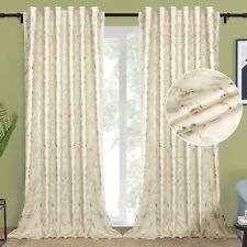 Ivory and Gold Curtains Back Tab Curtains 103 Inch Long Curtains Printed Blac...