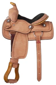 Sillín Western de 10 pulgadas - Cuero desbastado - Alambre de púas - Cantle con cordones de cuero crudo - Imagen 1 de 5
