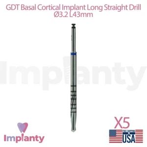 5x trapano dritto lungo basale/corticale GDT Ø3,2 mm L43 mm odontoiatria acciaio inox - Foto 1 di 3