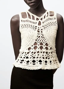 ZARA Sleeveles Open Knit Acryl Crochet Top S Limited Edition Blogger Fave - Bild 1 von 12