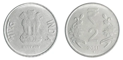 India 2 Rupees, 2011-2019, KM #395, Mint - Image 1 of 3