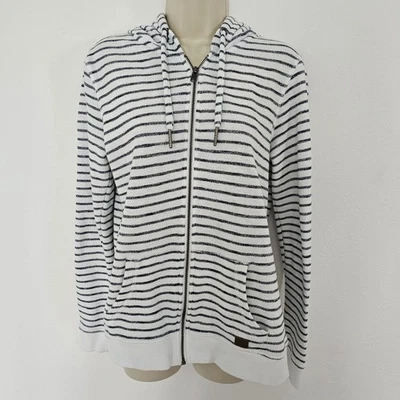 Roxy Y2K White Gray Striped Hoodie Jacket Sz L Lightweight Fall Full Zip-Up - Image 1 of 4