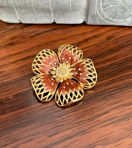 Edle große Balenciaga Brosche, Blume, Gold, Vintage, Email vergoldet Modeschmuck - Bild 1 von 4