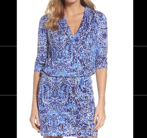 Lilly Pulitzer Felizia 100 % Seide Kleid dunkelblau Damengröße Extra Large XL - Bild 1 von 6