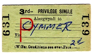 Billete de tren: B.R. Abergwynfi to Cymmer, 1960 - Imagen 1 de 1