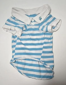 YOU ER LE Clásico Polo Estilo Grande Perro Ropa Azul y Blanco Rayas Cuello Camisa - Imagen 1 de 6