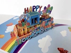 🚂 LARGE PREMIUM KIDS POP-UP 3D STEAM TRAIN BIRTHDAY CARD “HAPPY BIRTHDAY”🚂 - Picture 1 of 6