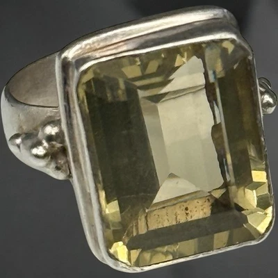 Anillo Topacio Limón Baguette Piedras Preciosas Naturales Plata de Ley 925 Hecho a Mano Talla 8.5 Foto 1 de 4