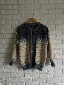 DALE OF NORWAY cardigan feeling use 80-90s Nordic pattern Tyrolean blue size M - Picture 1 of 11