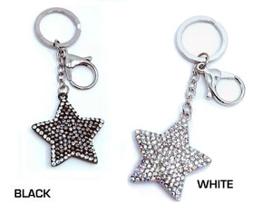 NWT BLACK OR WHITE, STAR Rhinestones Chrome Metal Keychain, FREE SHIPPING - Picture 1 of 3