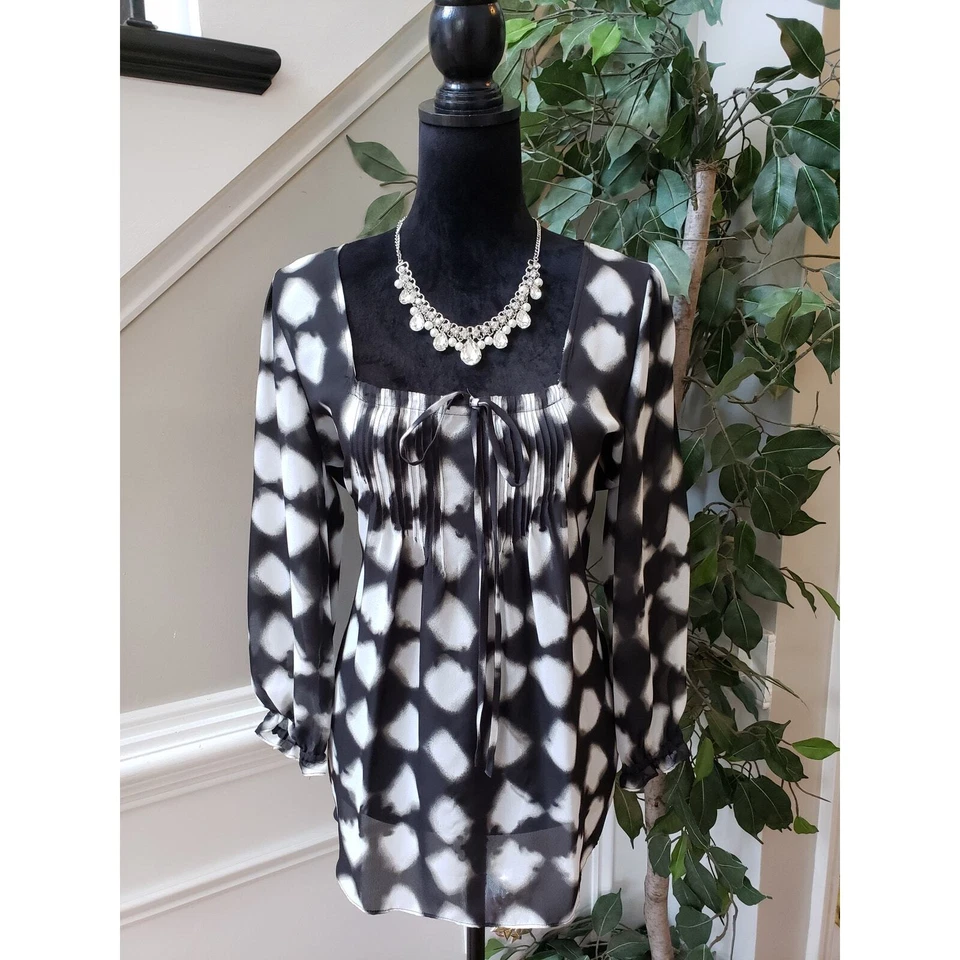 Sunny Leigh блузка верхний женщин большой черный белый галстук краситель пинтак деталь галстук спереди - Изображение 1 из 4