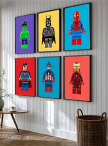 Superhero Lego Prints A4 - Batman, Hulk, Spiderman, Captain America, Iron Man - Picture 1 of 4