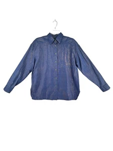 Camisa de vestir de colección OLEG Jeans para mujer talla M azul púrpura metálico cuello con cierre de botones - Imagen 1 de 13